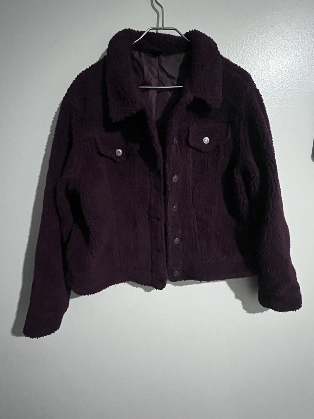Wild Fable XL Maroon Burgundy Cropped Womens Sherpa Button Closure Jacket Coat